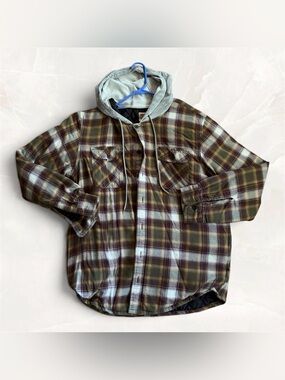 NWOT Wrangler Authentics Men's Hooded Long Sleeve Quilted Flannel Shirt Jacket L
